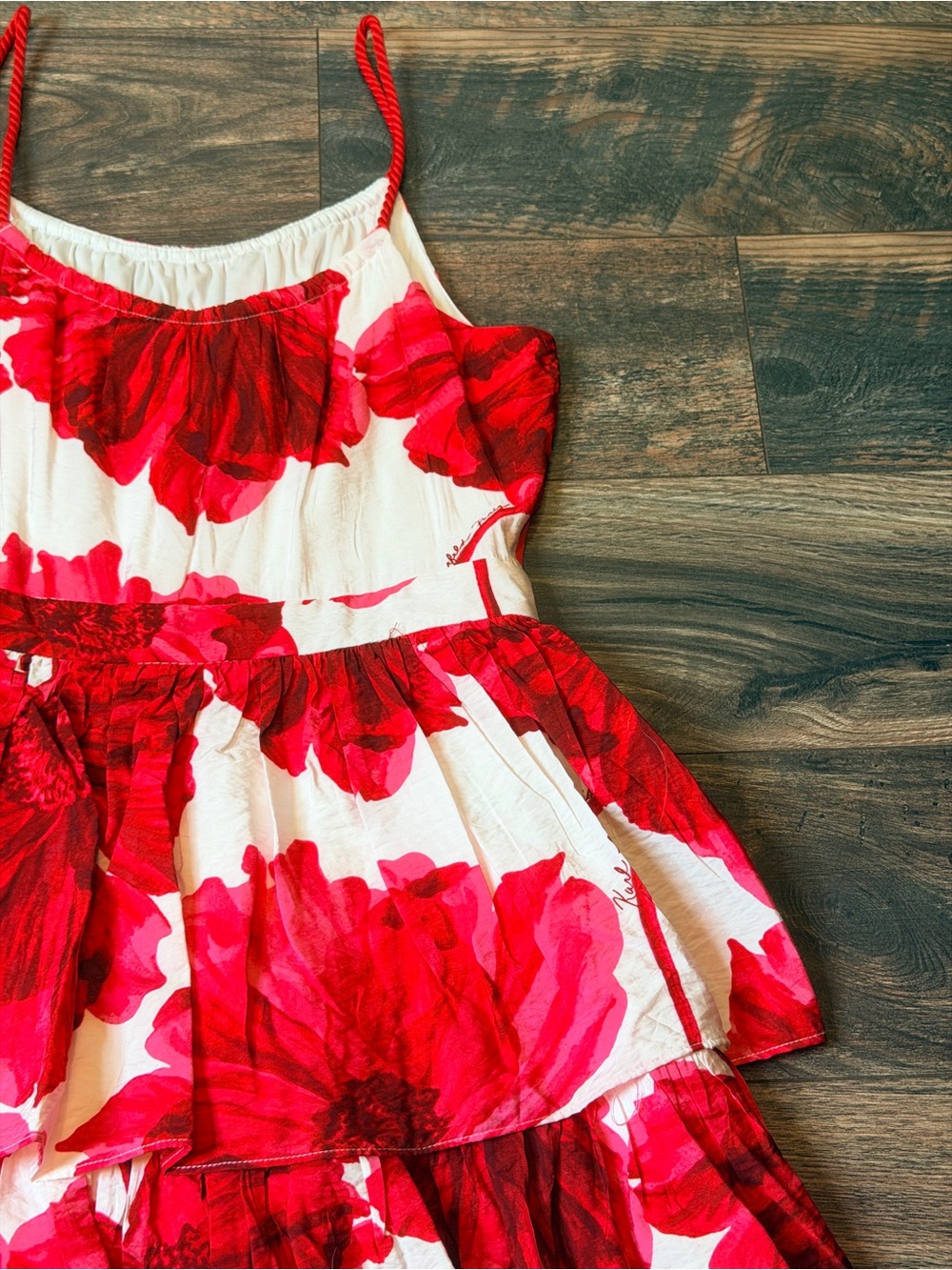 Karl Lagerfeld Paris Tiered Floral Print Red and White Maxi Dress size 6 - Picture 8 of 16